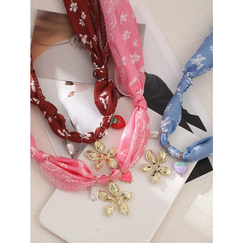 Boho Floral Ribbon Knot Necklace