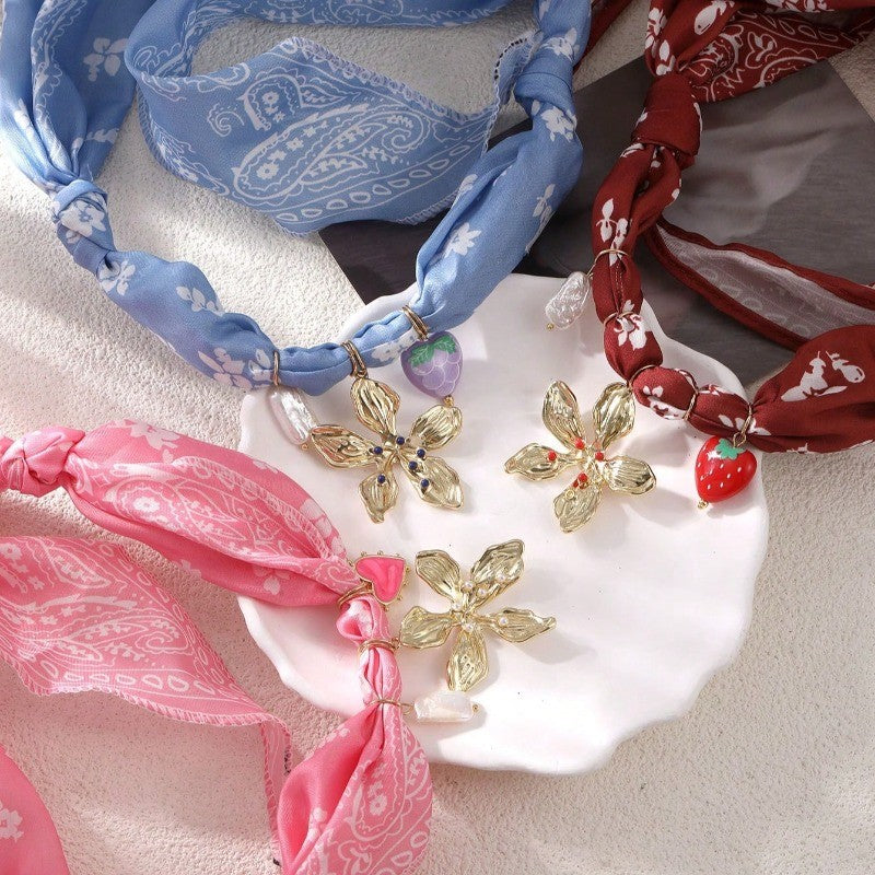 Boho Floral Ribbon Knot Necklace