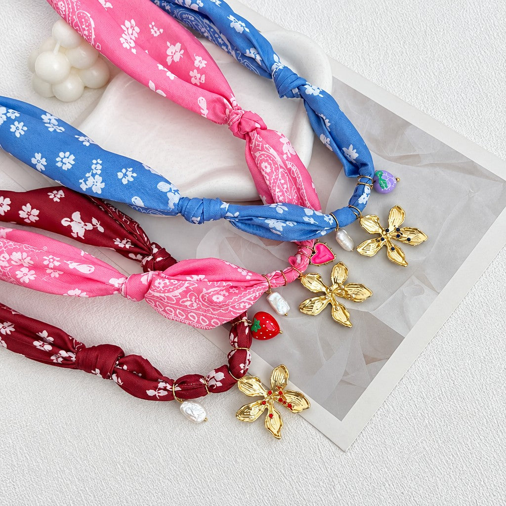 Boho Floral Ribbon Knot Necklace