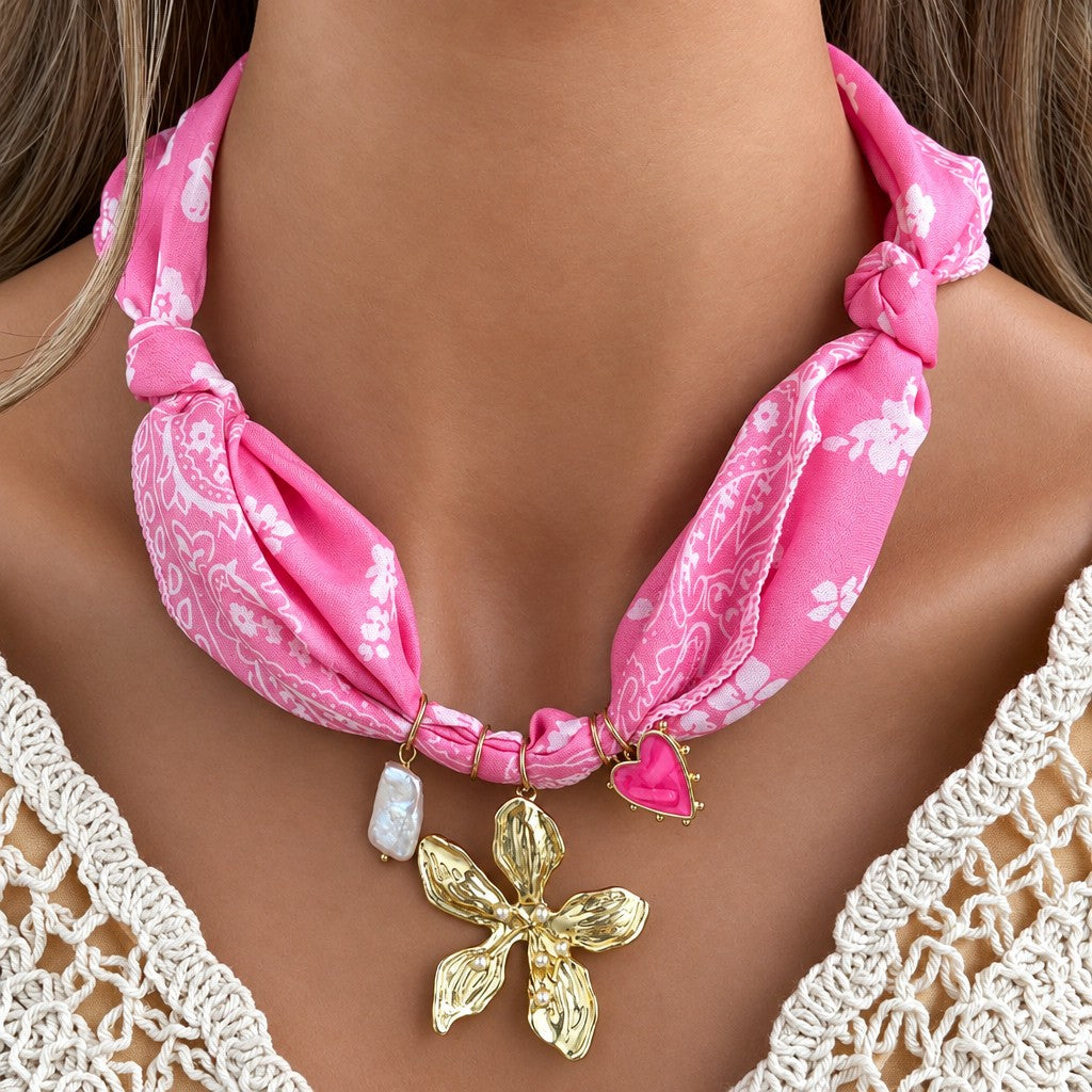 Boho Floral Ribbon Knot Necklace