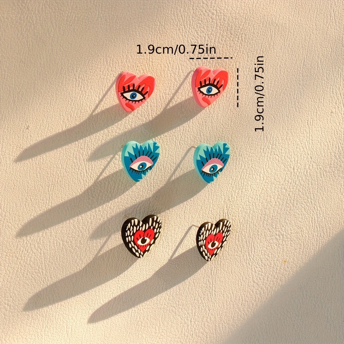 3pc Boho Acrylic Evil Eye Heart Earring Set
