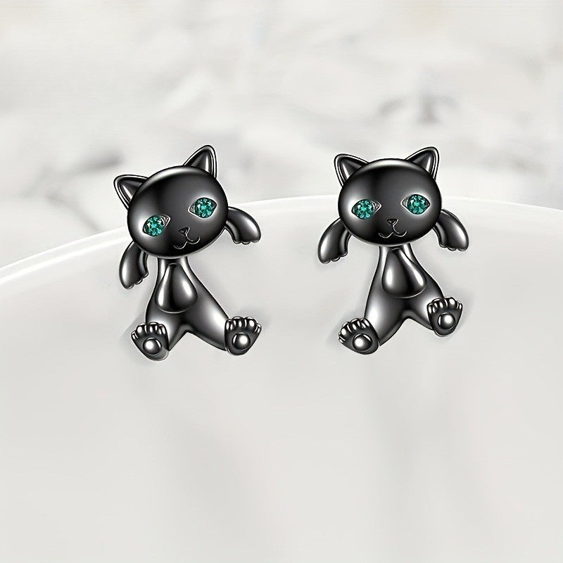 Elegant Black Cat Stud Earrings