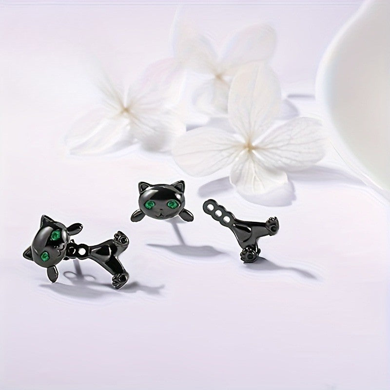 Elegant Black Cat Stud Earrings