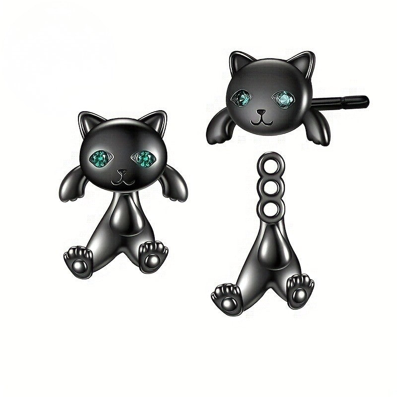 Elegant Black Cat Stud Earrings