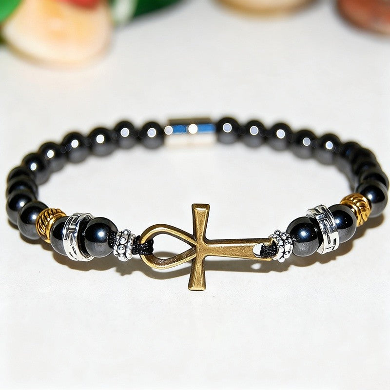 Vintage Ankh Cross Bead Bracelet