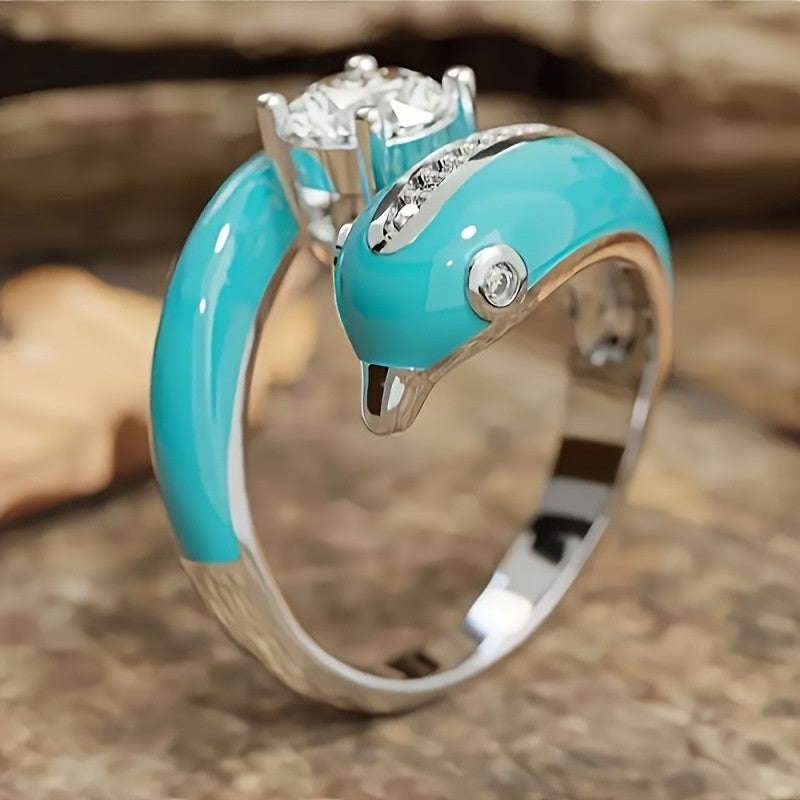 Dainty Turquoise Dolphin Ring