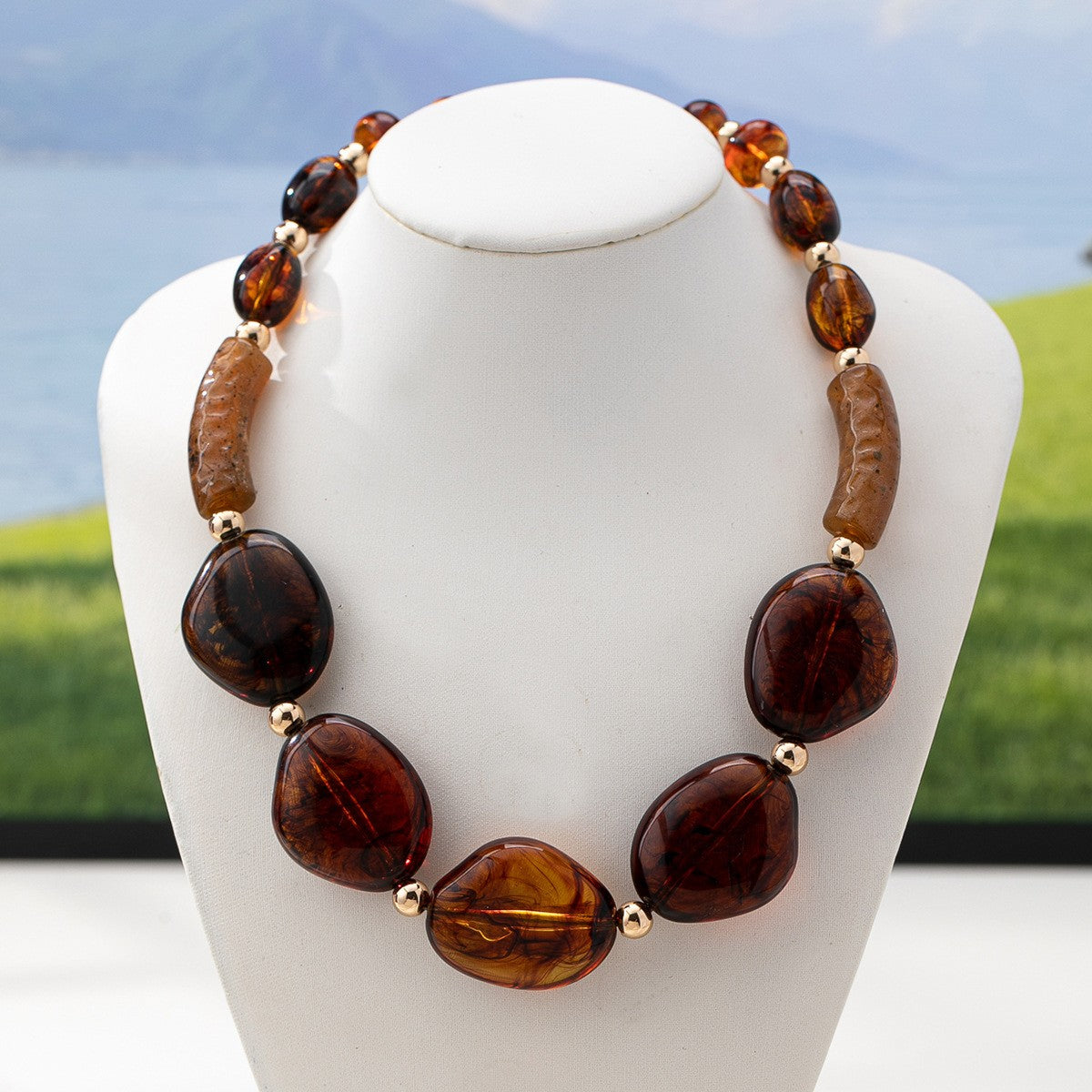 Vintage Amber Block Acrylic Necklace
