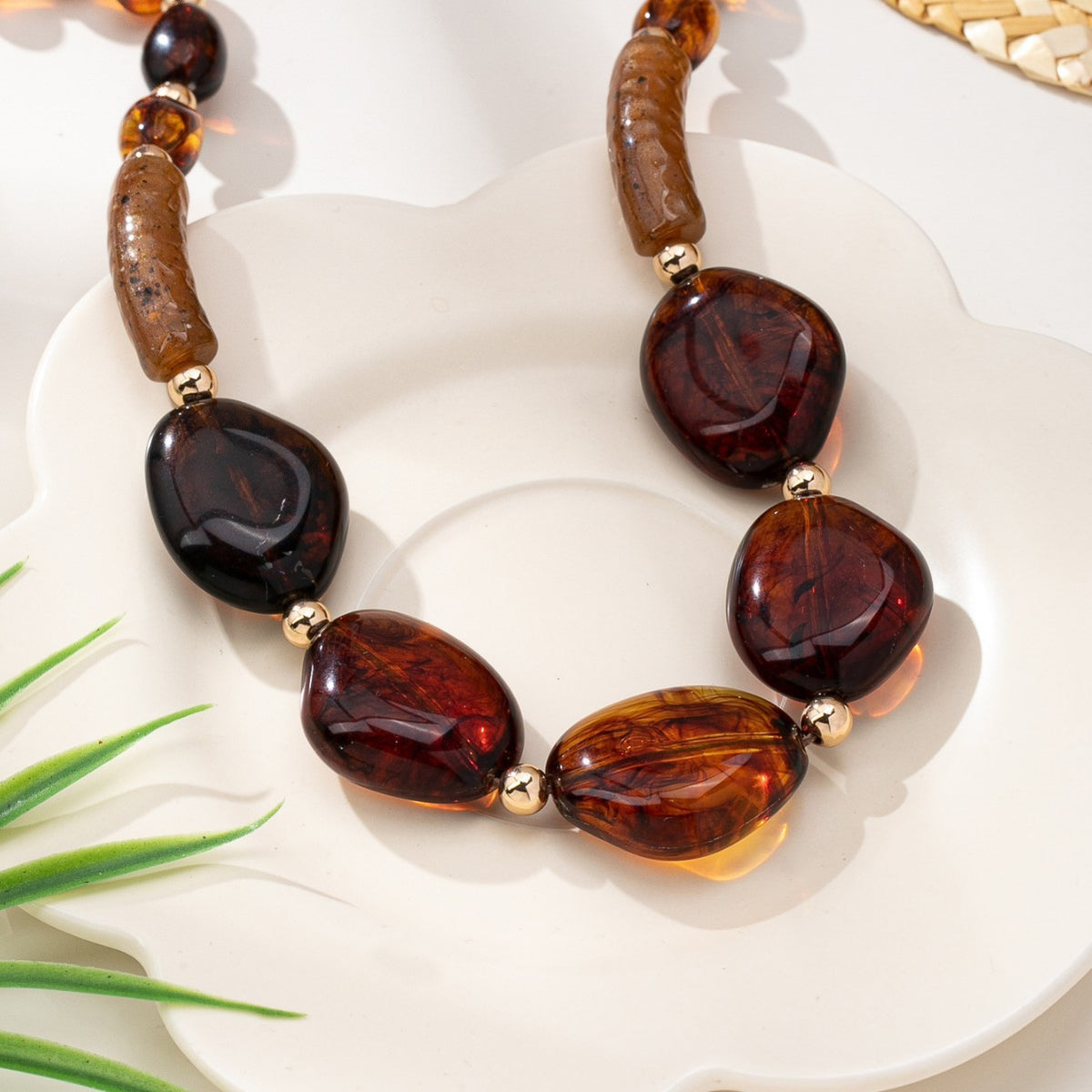 Vintage Amber Block Acrylic Necklace