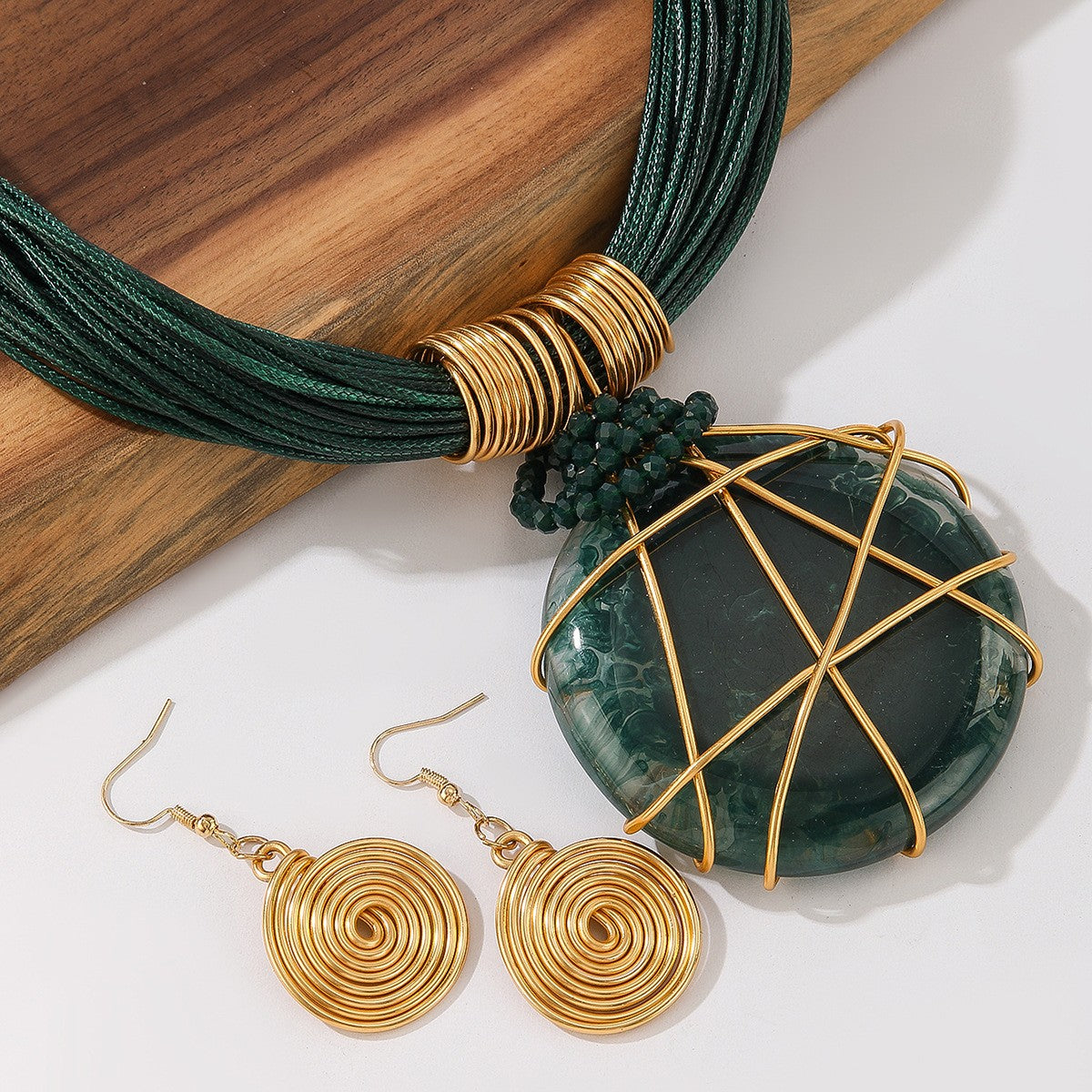 S925 Boho White Marble Resin Necklace & Earring Set