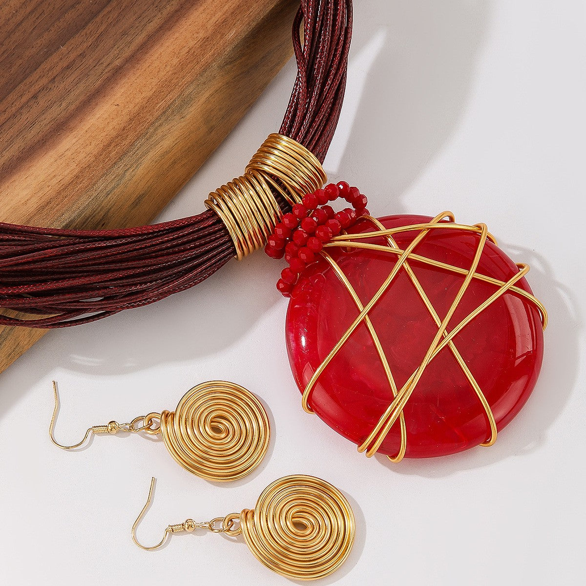 S925 Boho White Marble Resin Necklace & Earring Set