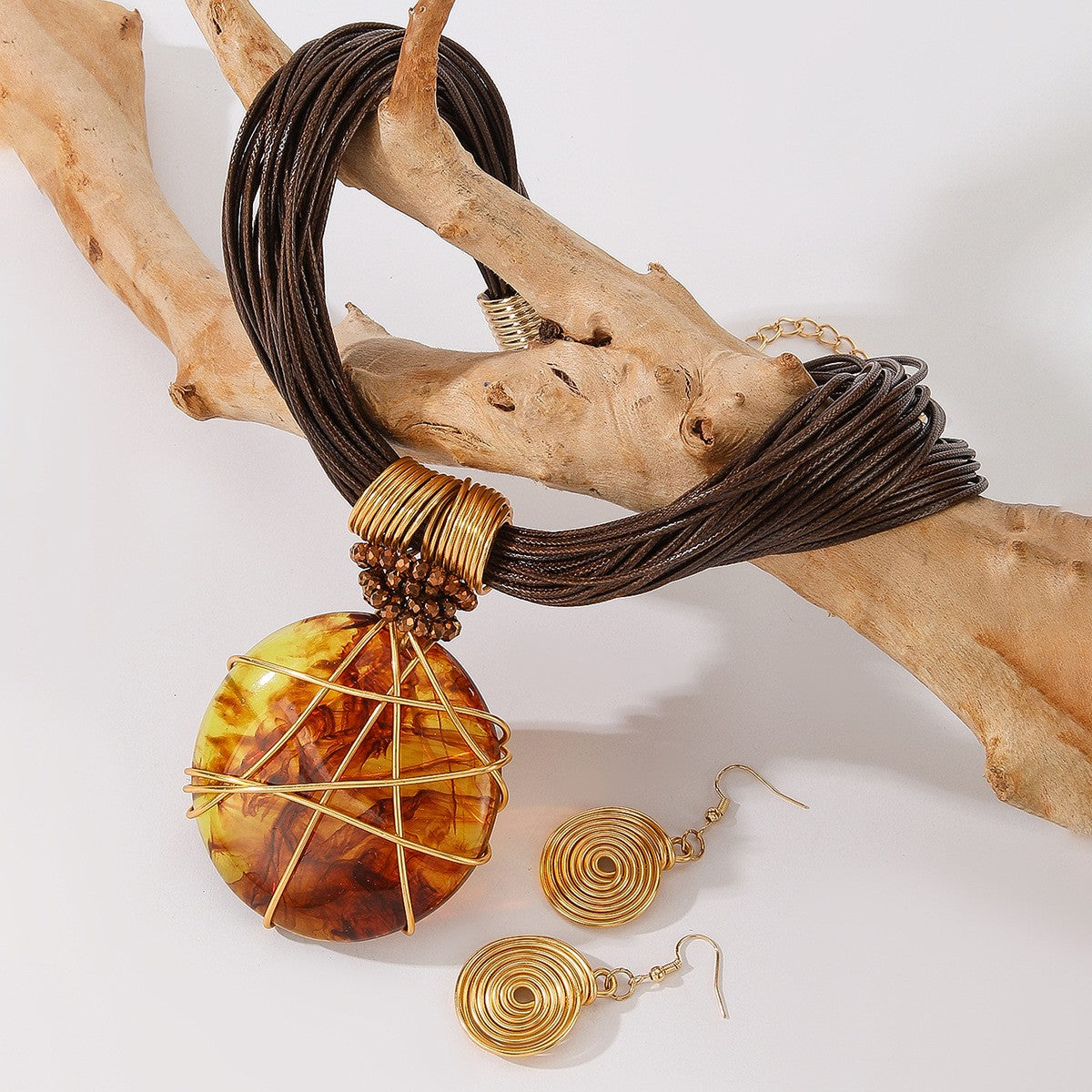 S925 Boho White Marble Resin Necklace & Earring Set
