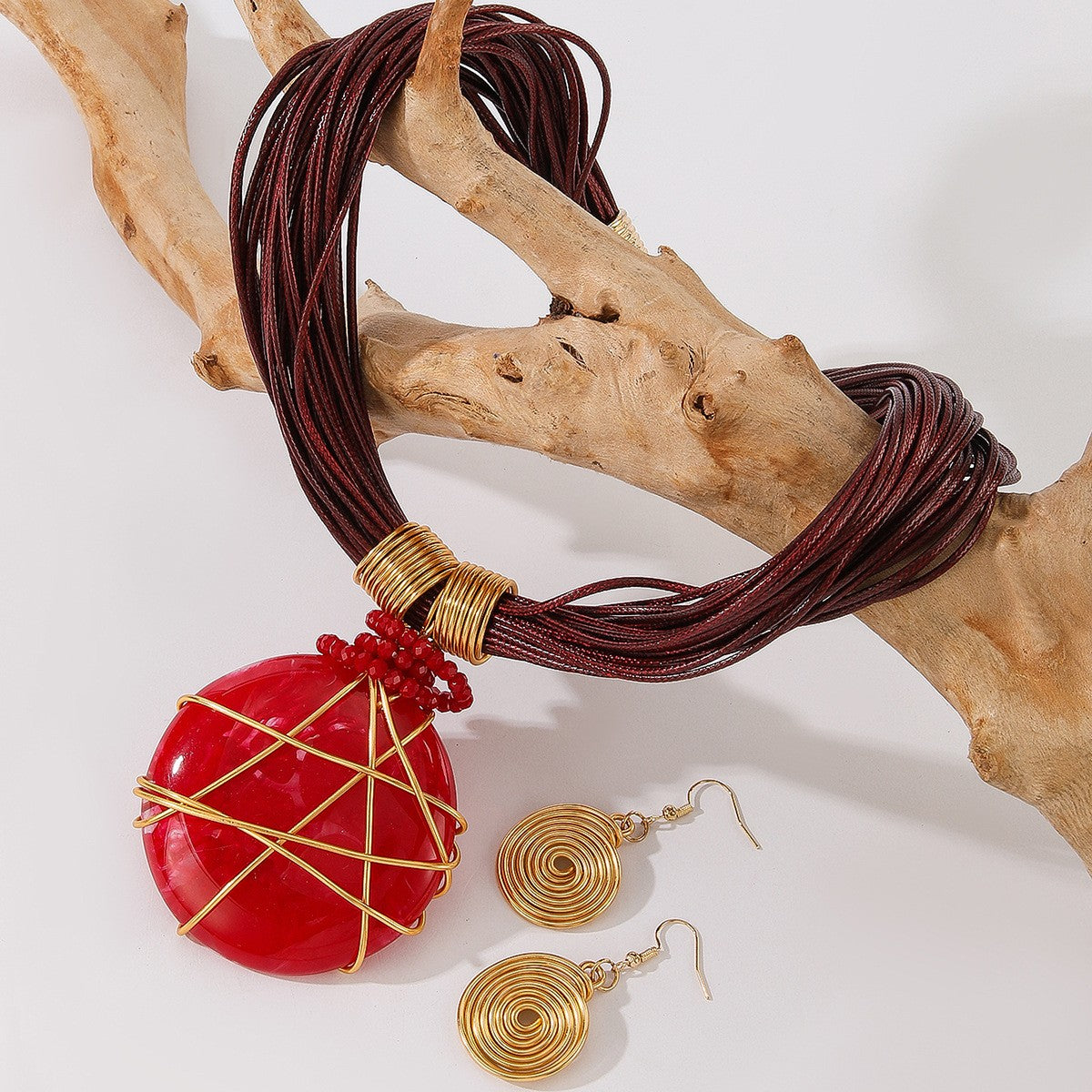 S925 Boho White Marble Resin Necklace & Earring Set