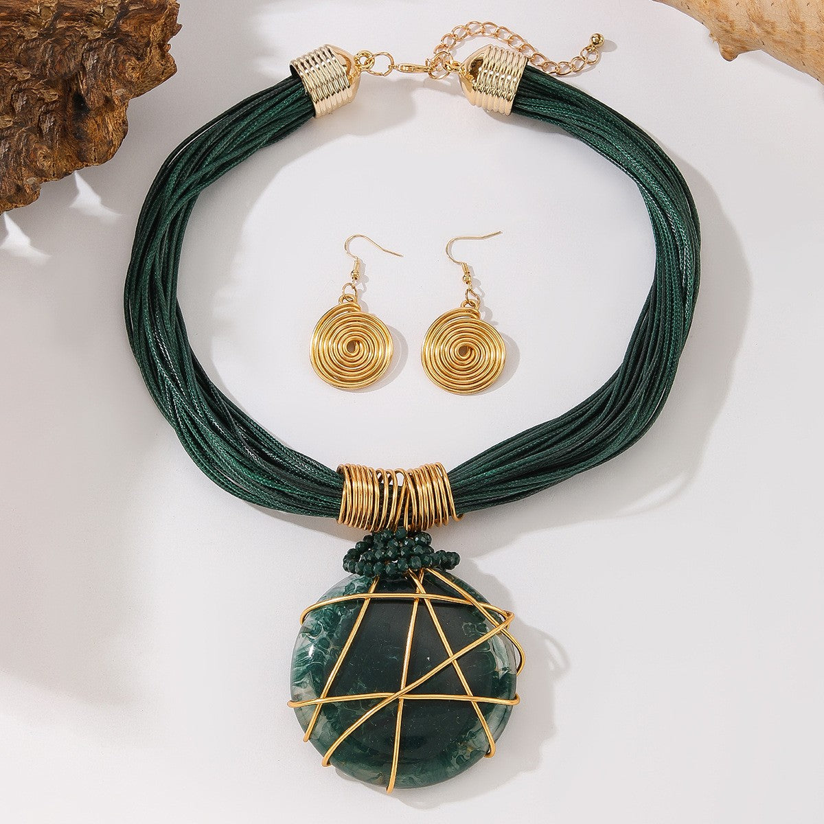 S925 Boho White Marble Resin Necklace & Earring Set