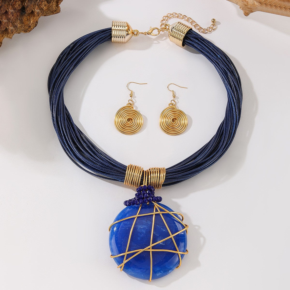 S925 Boho White Marble Resin Necklace & Earring Set