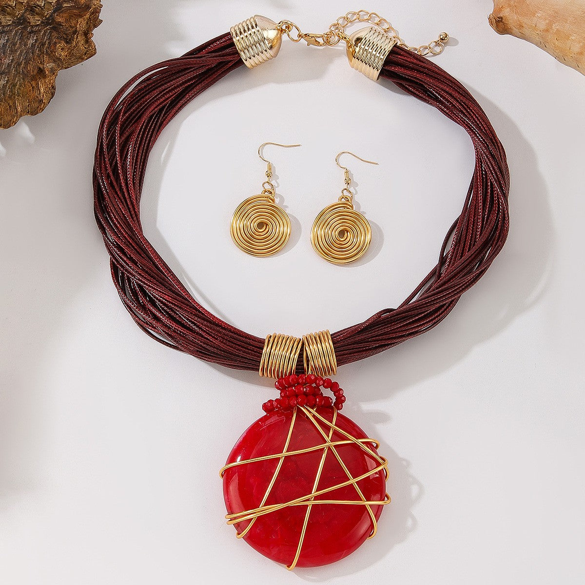 S925 Boho White Marble Resin Necklace & Earring Set