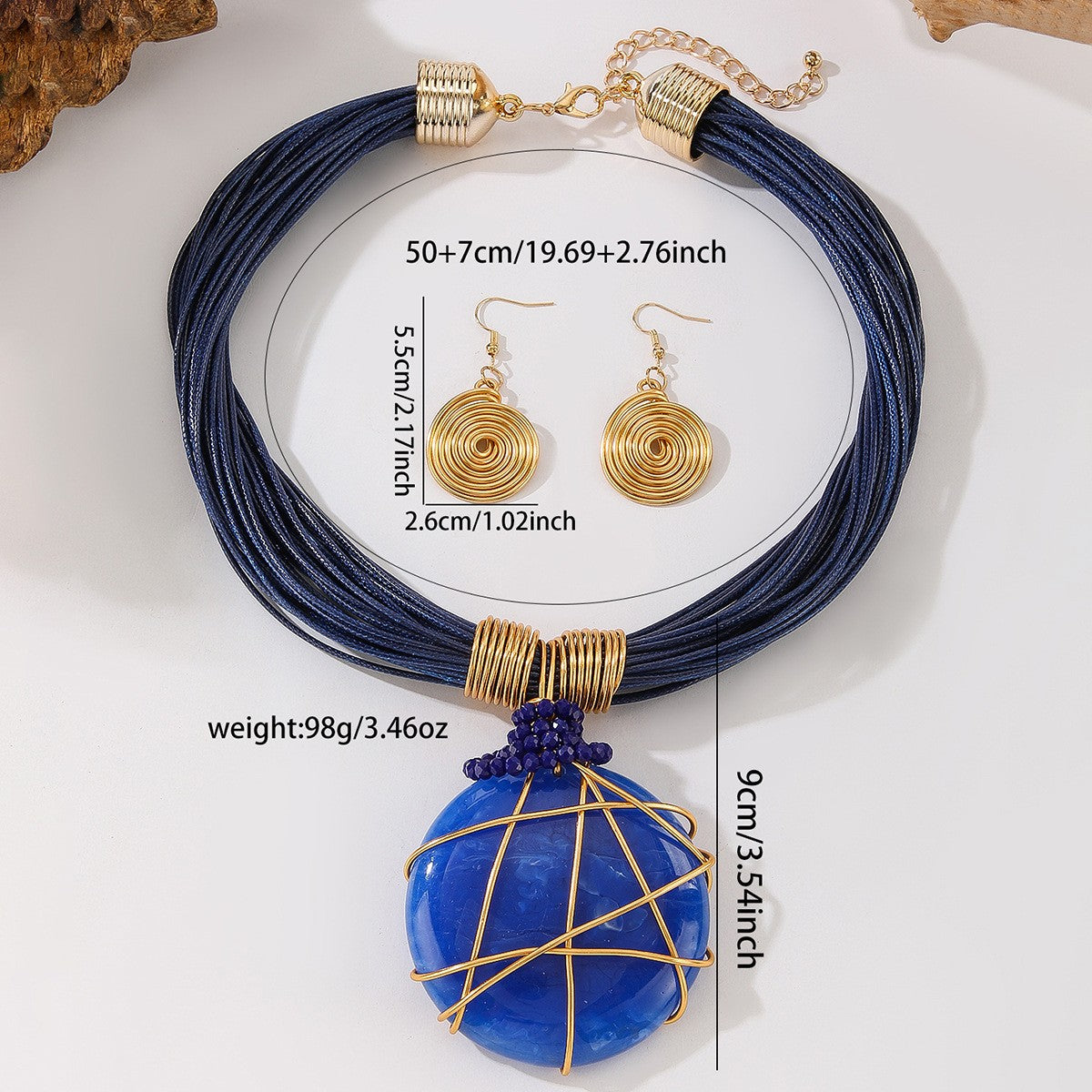 S925 Boho White Marble Resin Necklace & Earring Set