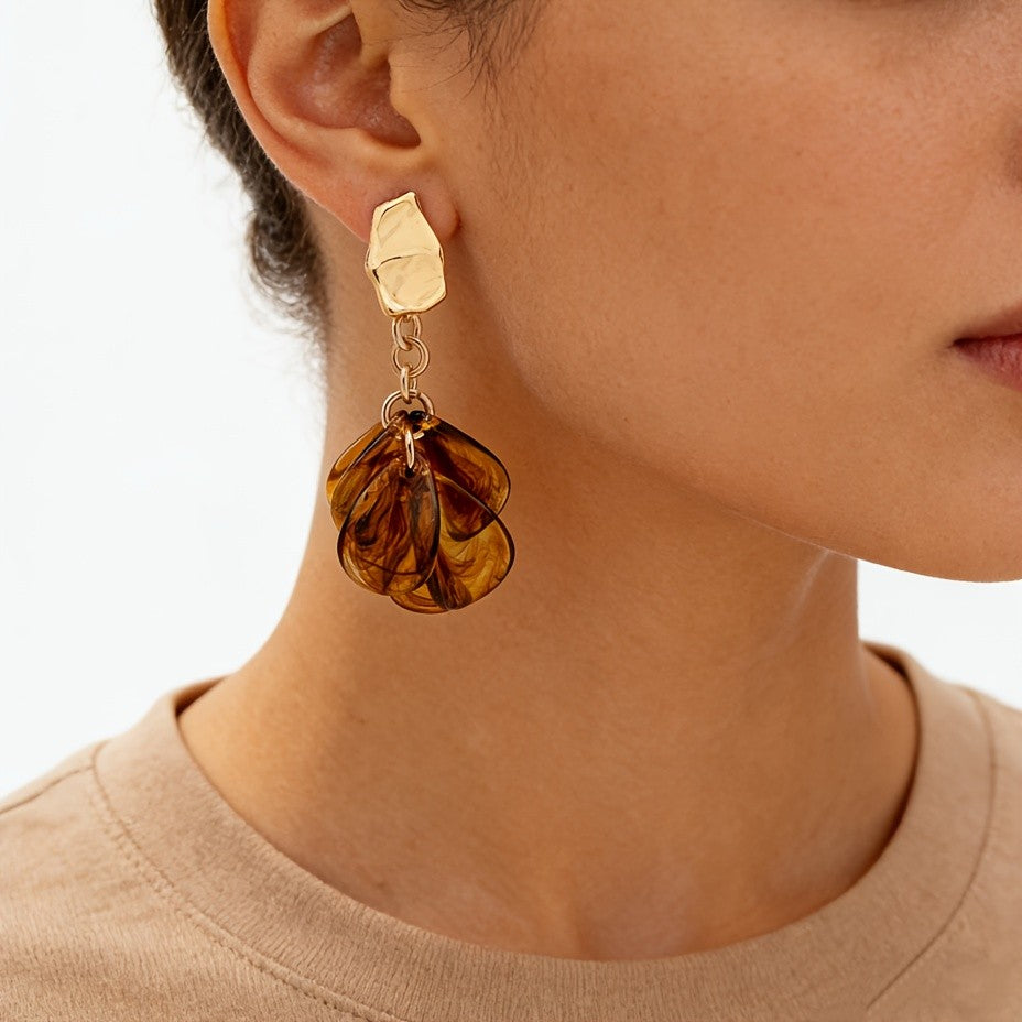 Vintage Amber Acrylic Flower Drop Earrings