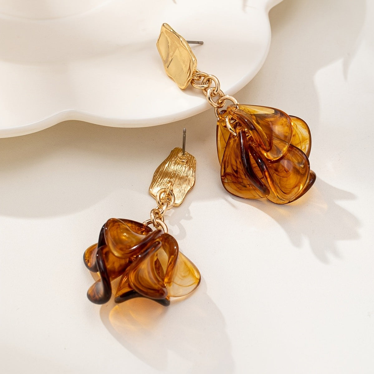 Vintage Amber Acrylic Flower Drop Earrings