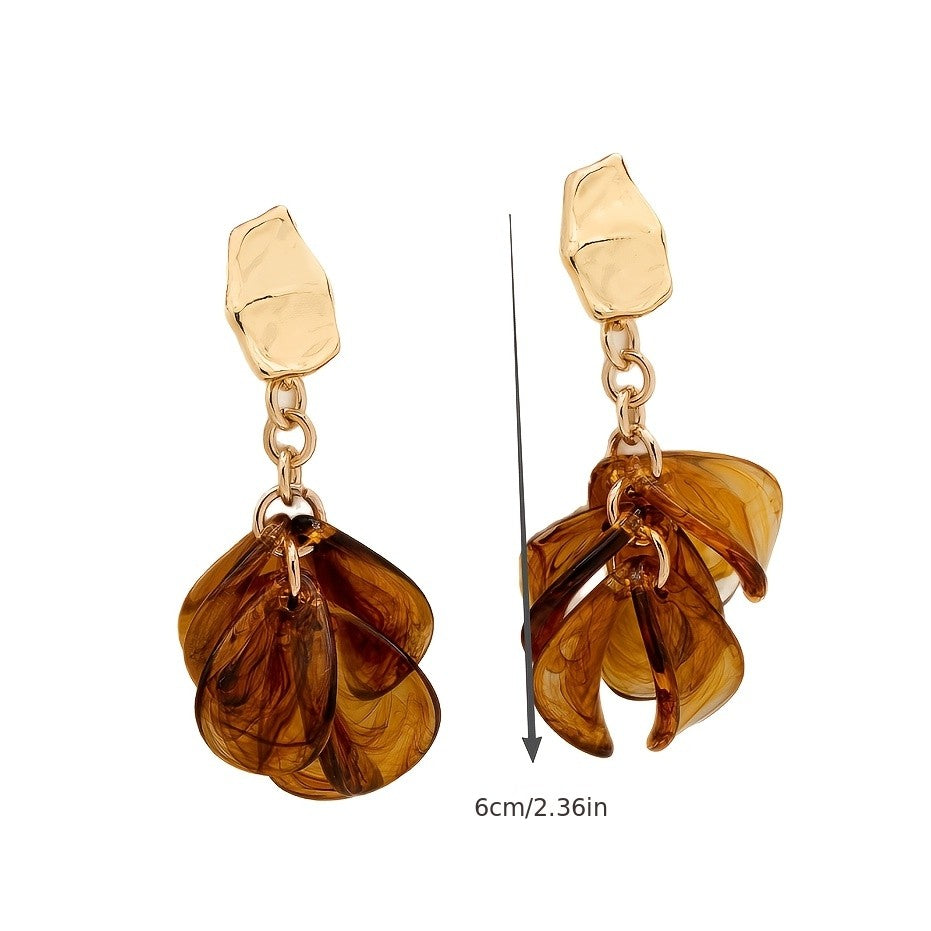 Vintage Amber Acrylic Flower Drop Earrings
