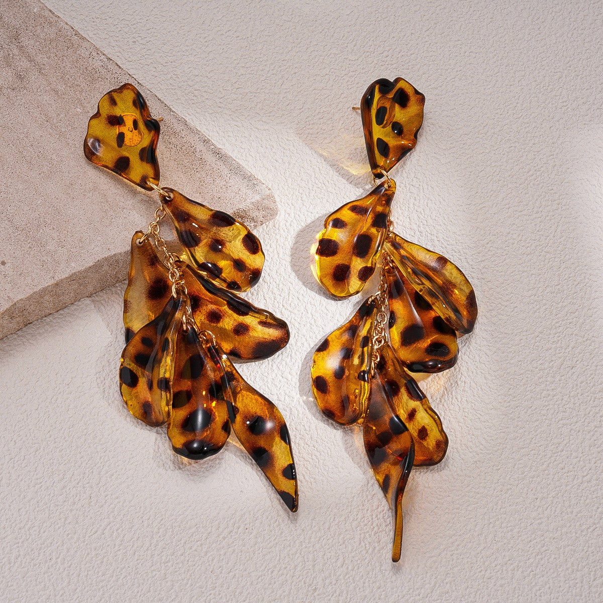 Leopard Print Acrylic Petal Drop Earrings