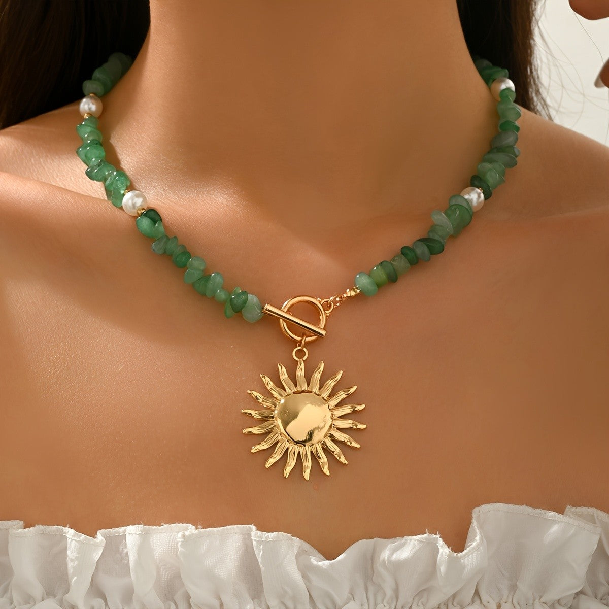 Dainty Green Stone Sun Necklace
