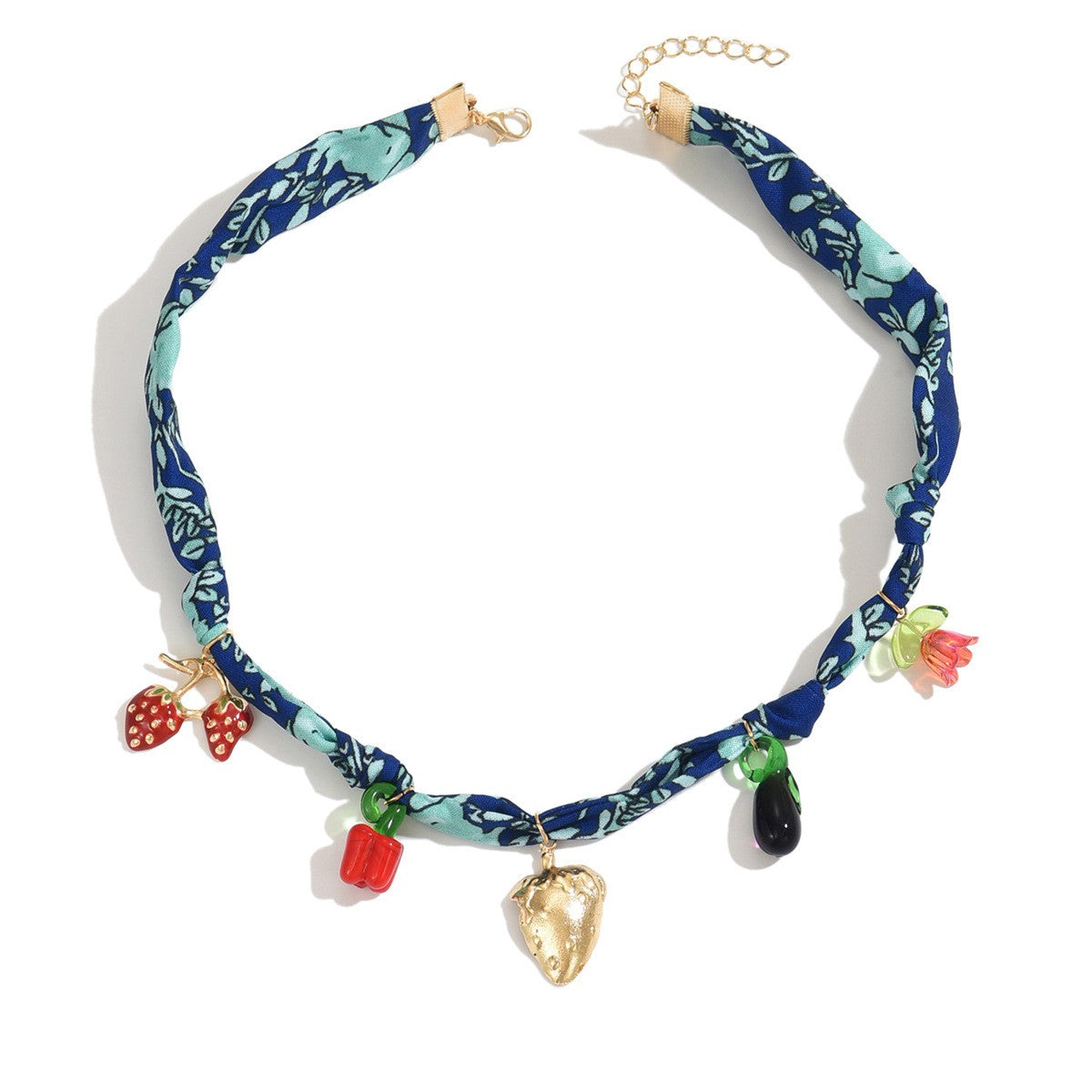18k Boho Floral Scarf Charm Necklace