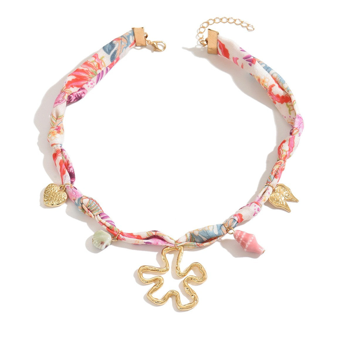 18k Boho Floral Scarf Charm Necklace