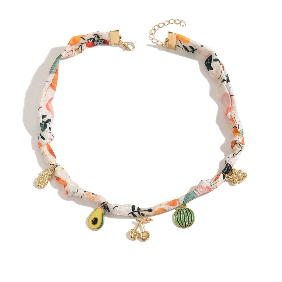 18k Boho Floral Scarf Charm Necklace