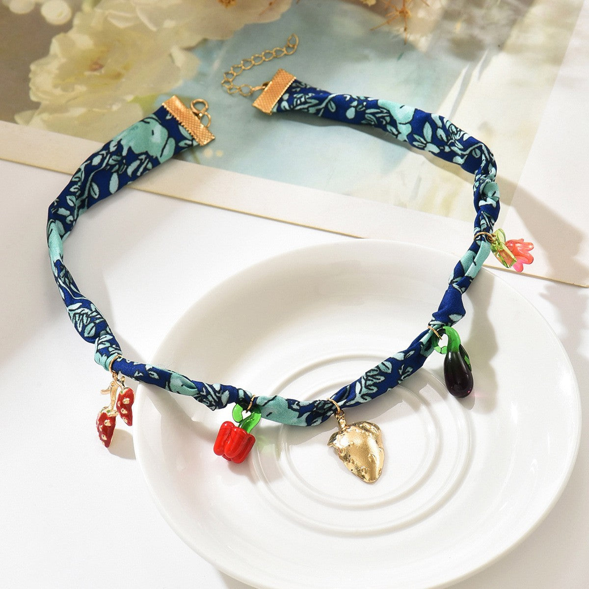 18k Boho Floral Scarf Charm Necklace