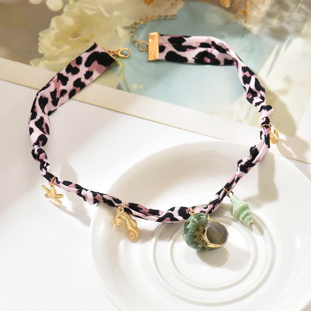 18k Boho Floral Scarf Charm Necklace