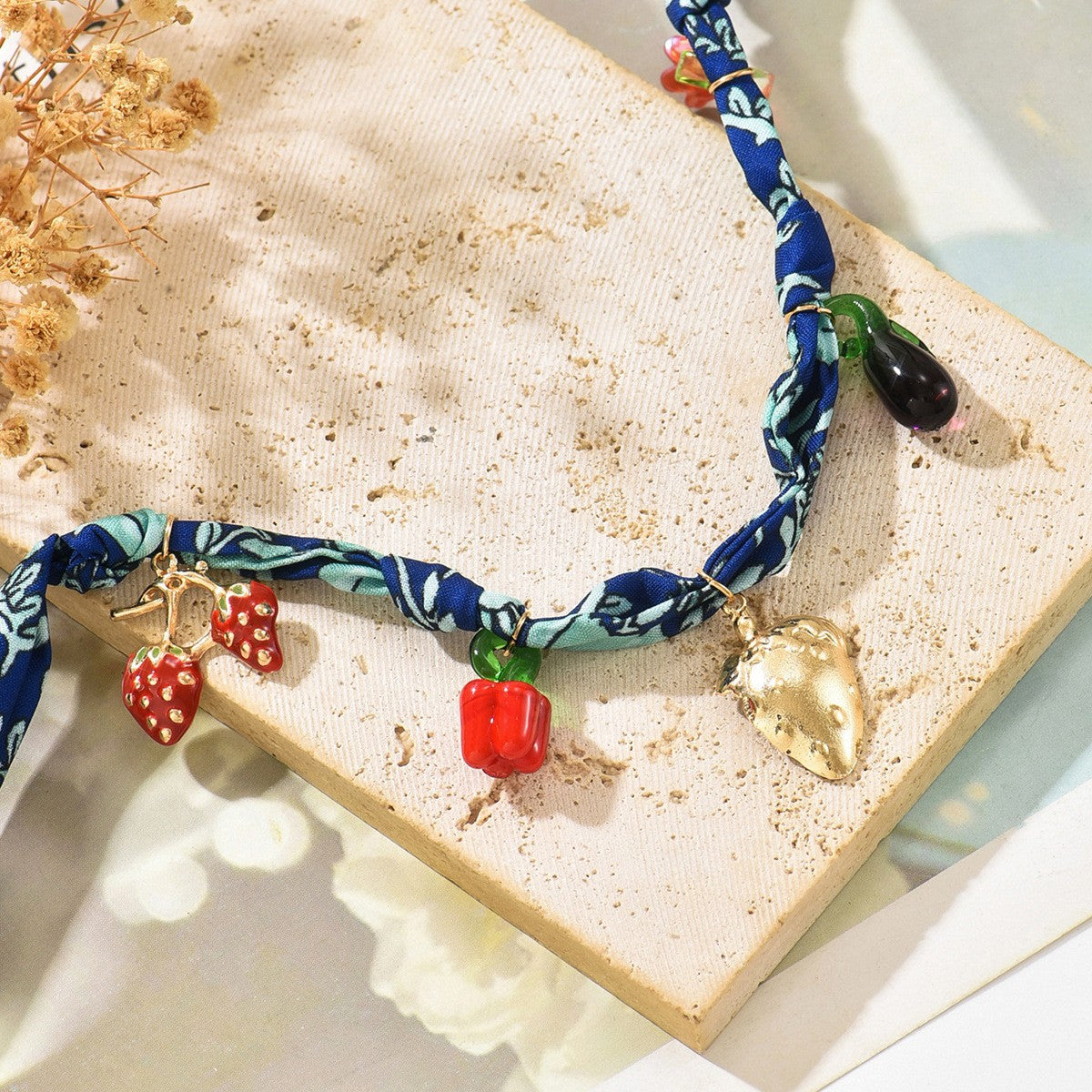 18k Boho Floral Scarf Charm Necklace