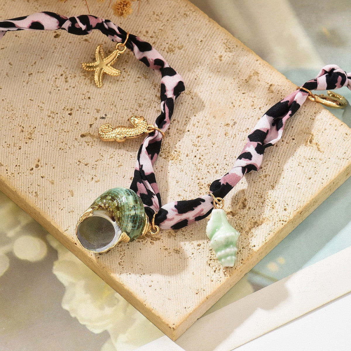 18k Boho Floral Scarf Charm Necklace