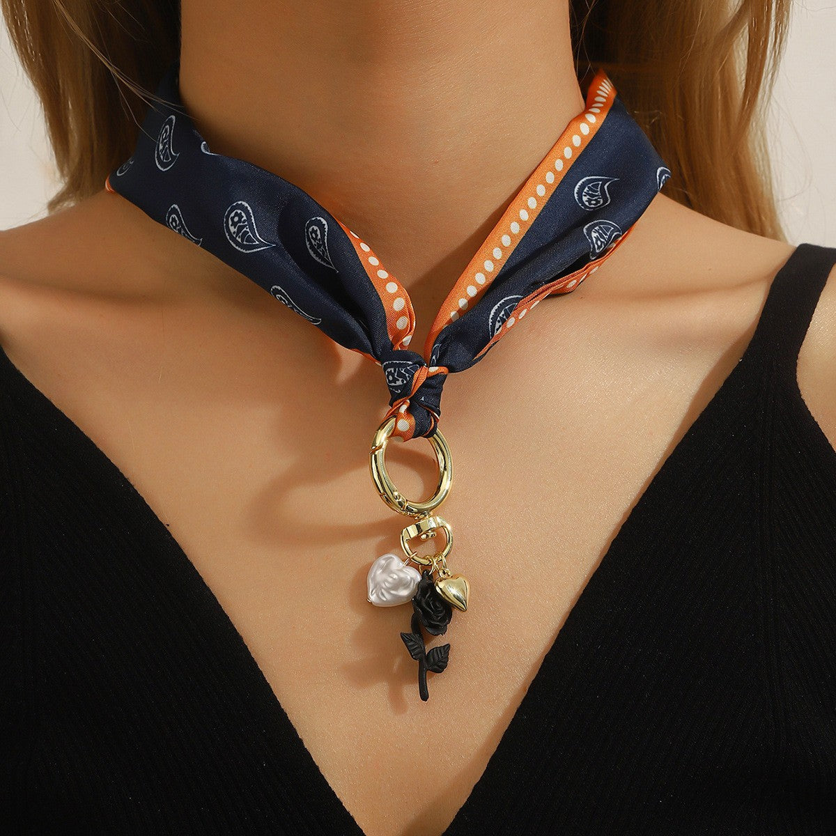 18k Boho Green Scarf Multi-Charm Necklace
