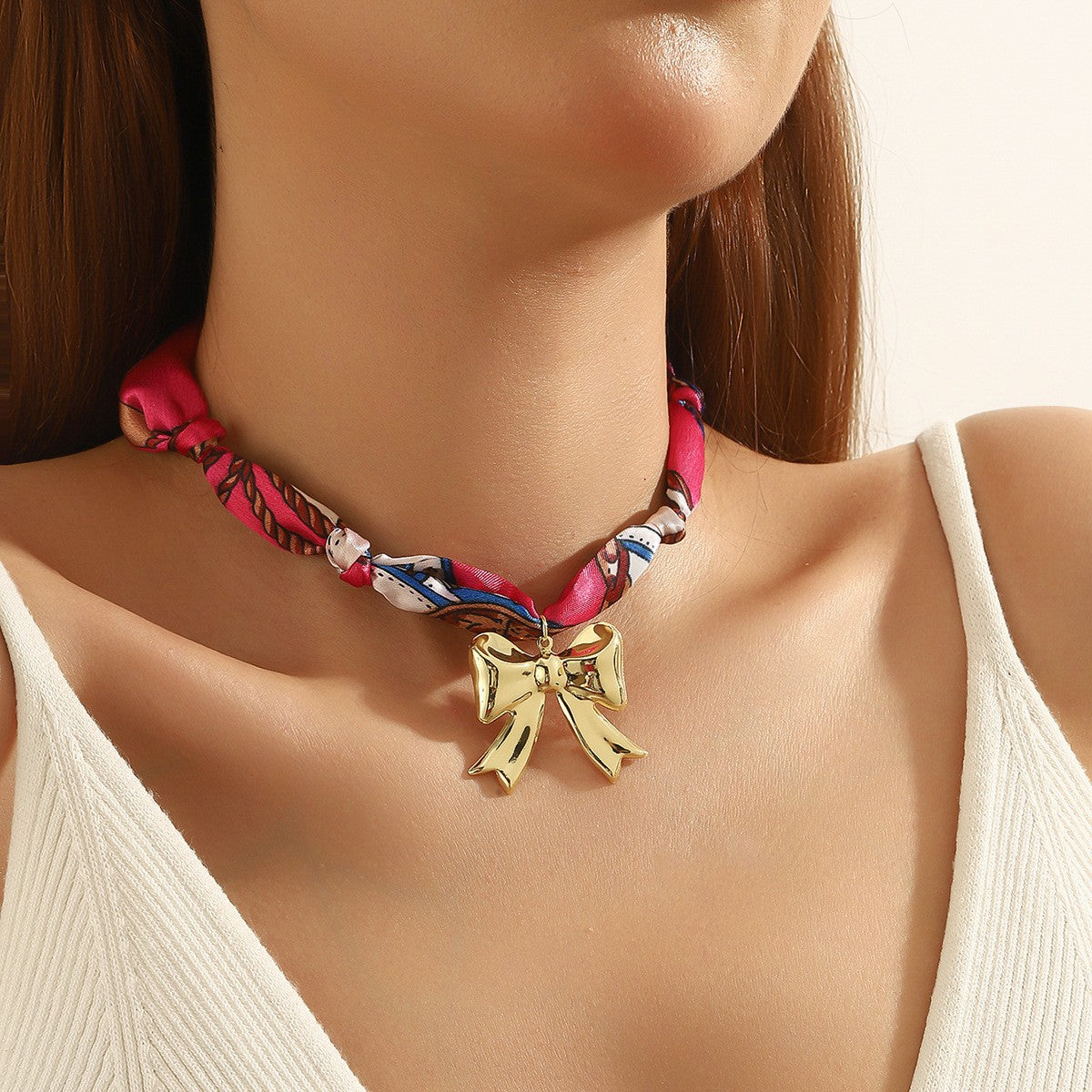 18k Boho Green Scarf Multi-Charm Necklace