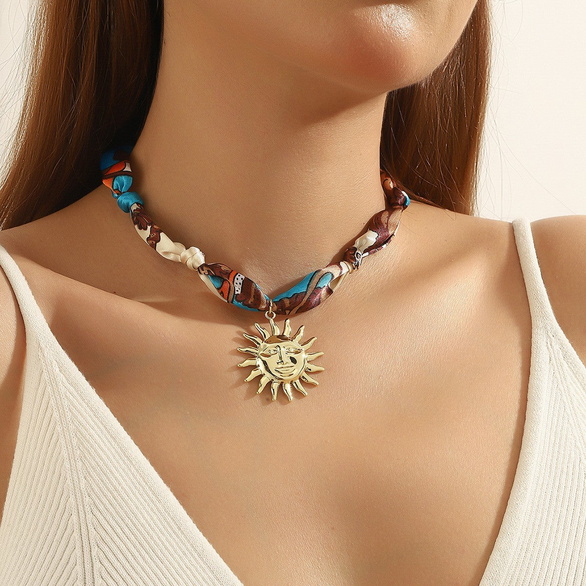 18k Boho Green Scarf Multi-Charm Necklace