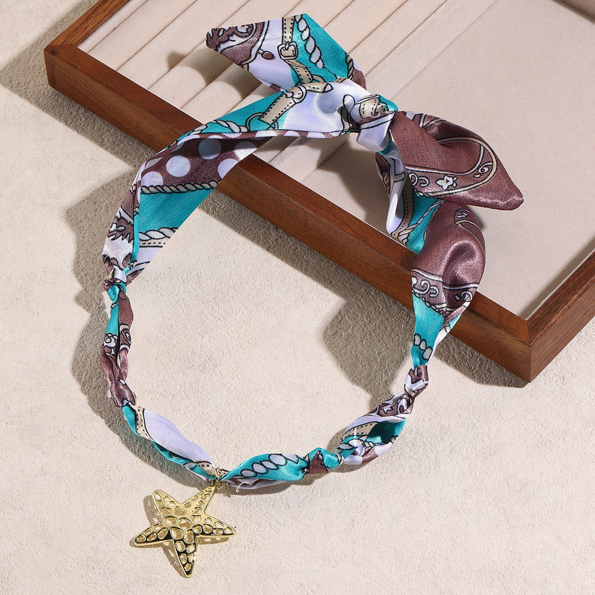 18k Boho Green Scarf Multi-Charm Necklace