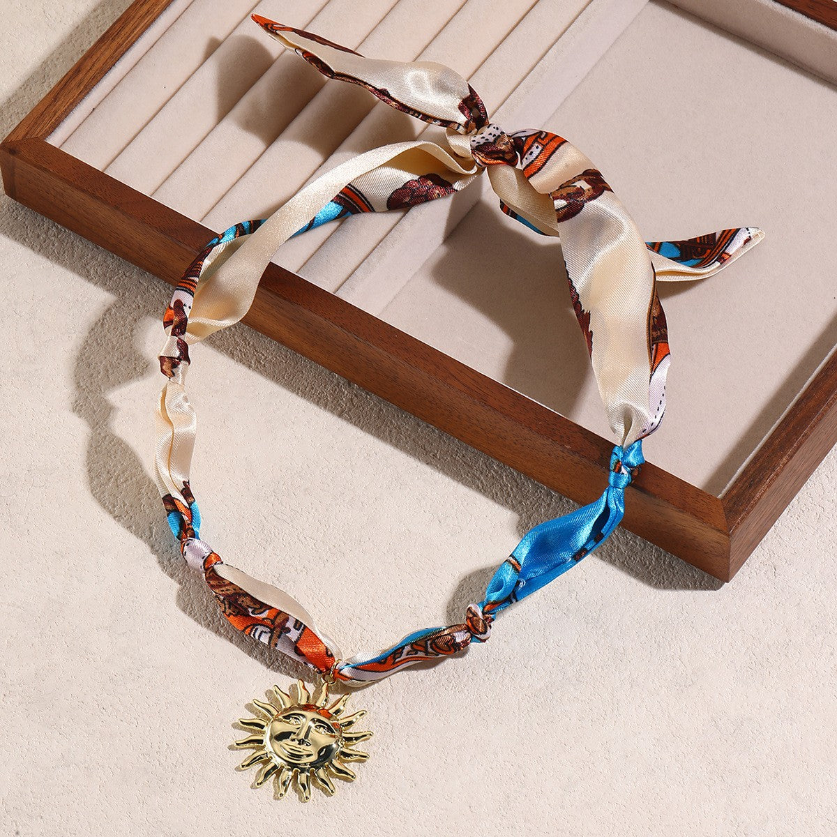 18k Boho Green Scarf Multi-Charm Necklace
