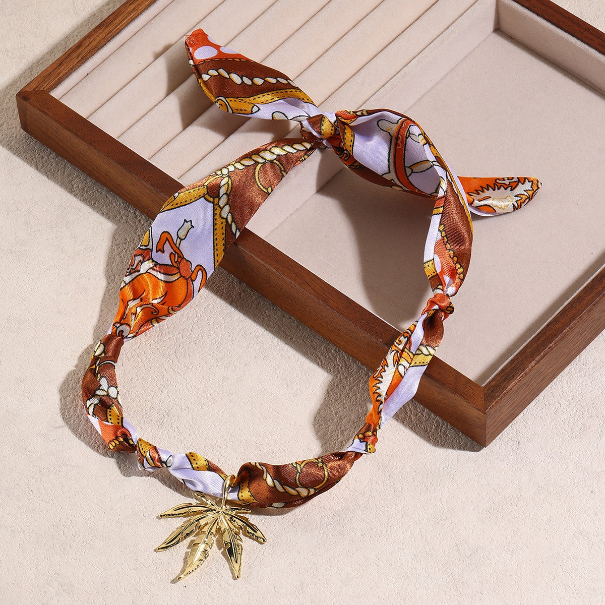 18k Boho Green Scarf Multi-Charm Necklace