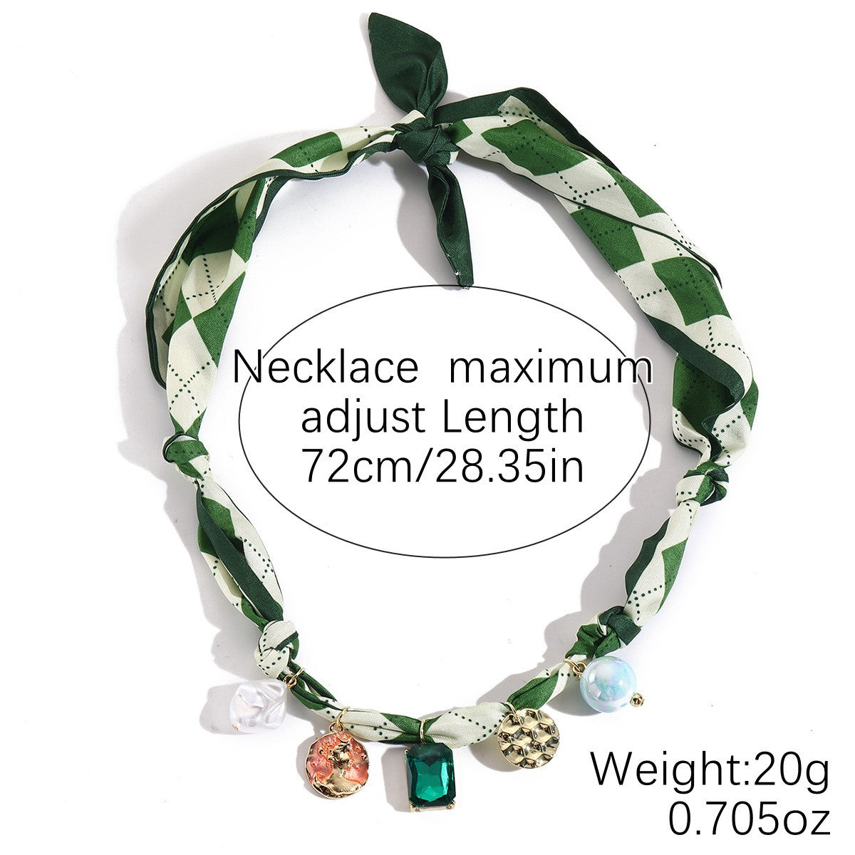 18k Boho Green Scarf Multi-Charm Necklace