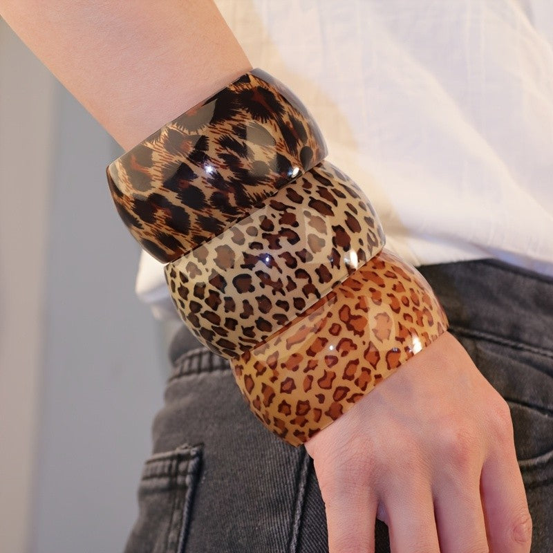 3pc Boho Leopard Print Resin Bangle Set