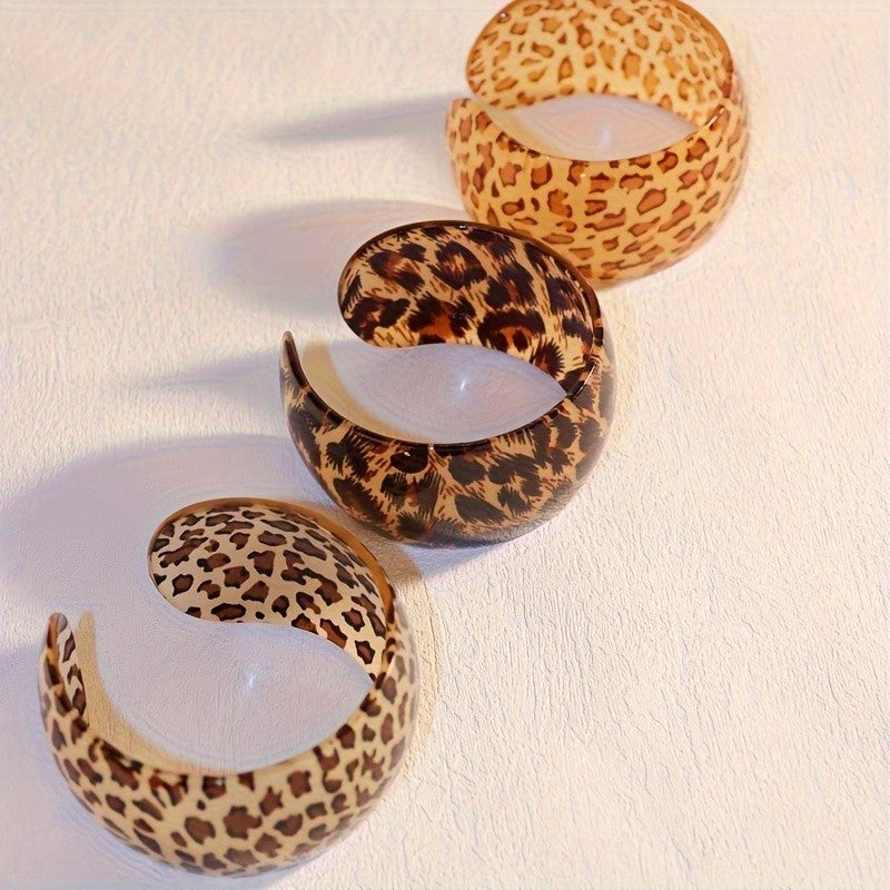3pc Boho Leopard Print Resin Bangle Set