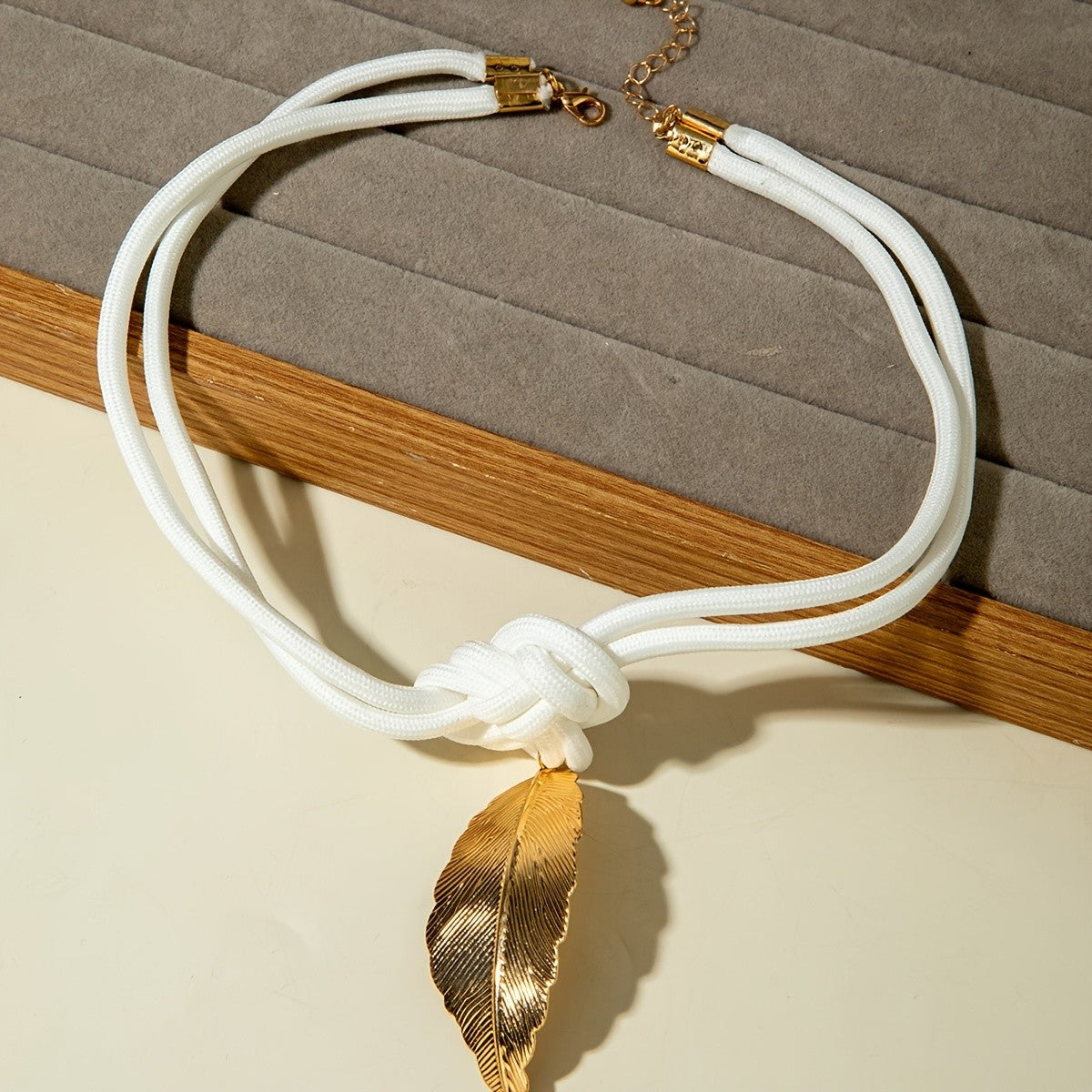 Boho Knotted Cord Leaf Choker Necklace