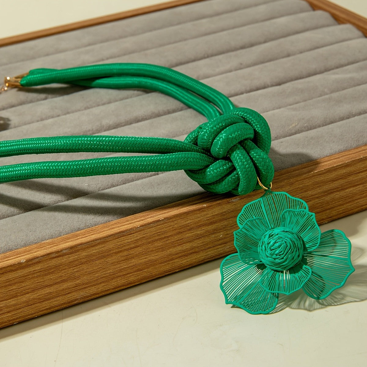 Boho Knotted Cord Leaf Choker Necklace