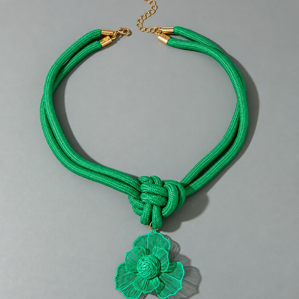 Boho Knotted Cord Leaf Choker Necklace