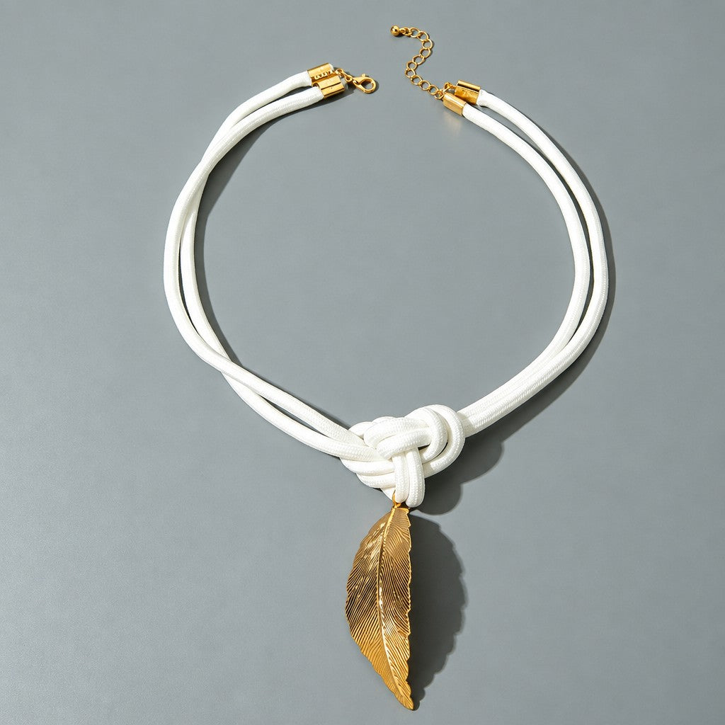 Boho Knotted Cord Leaf Choker Necklace