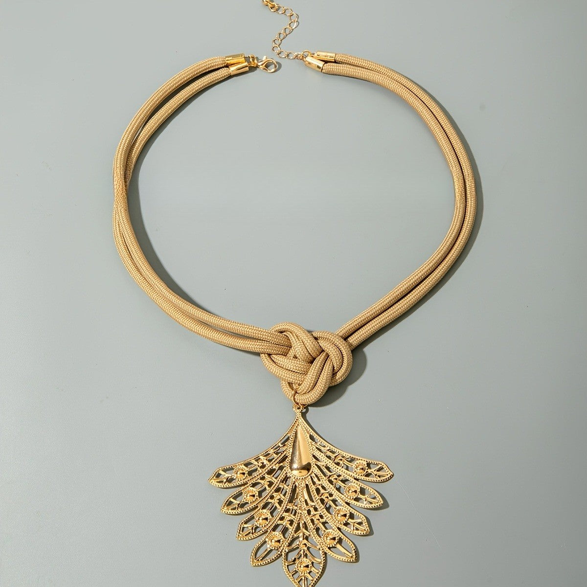 Boho Knotted Cord Leaf Choker Necklace