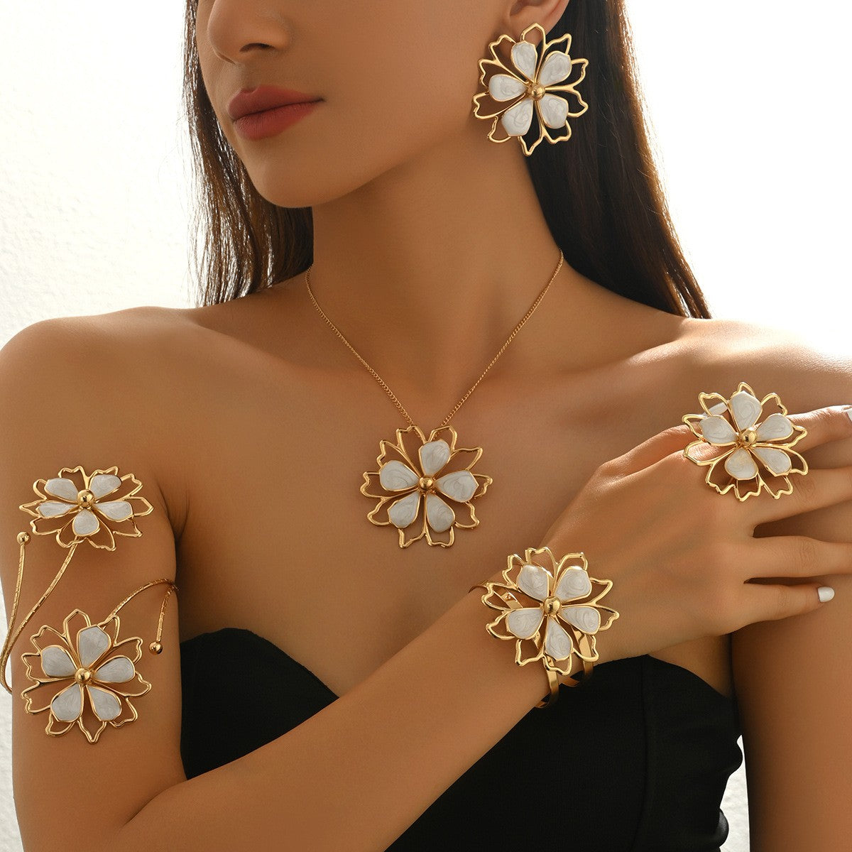 6pc Elegant Mother of Pearl Flower Jewelry Set