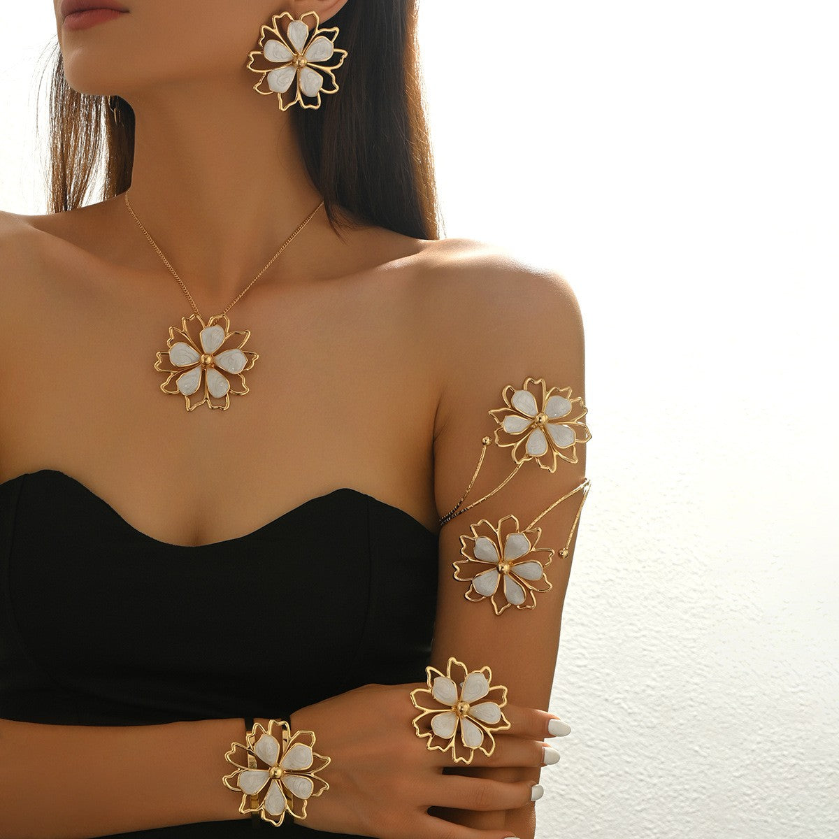 6pc Elegant Mother of Pearl Flower Jewelry Set