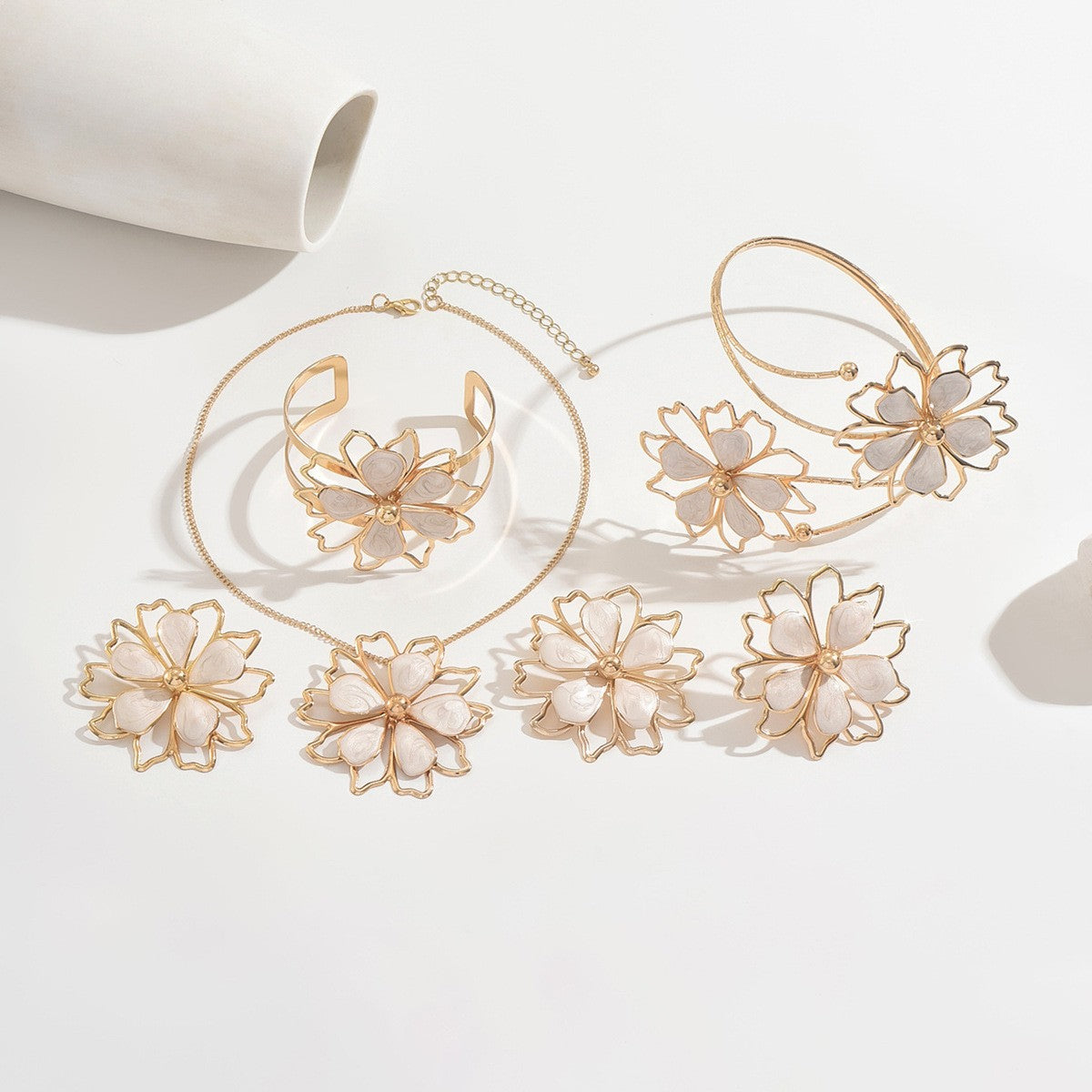 6pc Elegant Mother of Pearl Flower Jewelry Set