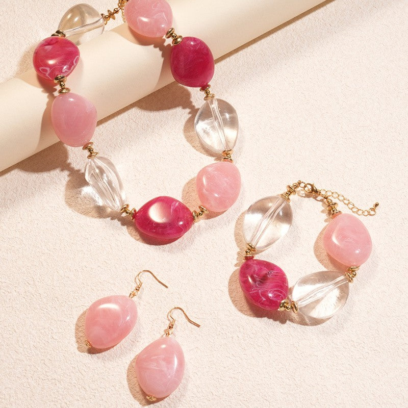 Romantic Pink Acrylic Oval Bead Necklace